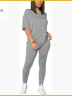 Women's 2-Piece Active Sweatsuit Set Drop Shoulder Biker Shorts Jogger